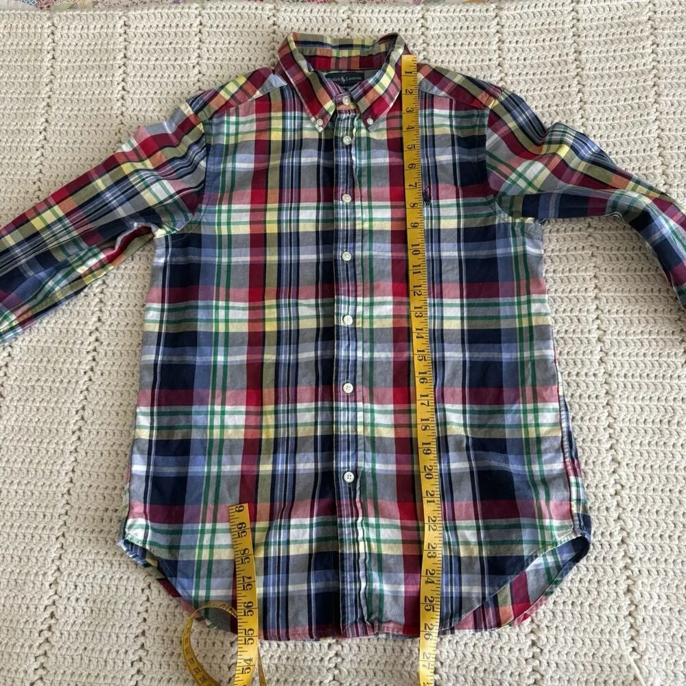Ralph Lauren Boys L (14-16) Button Up Shirt  Collared Casual Plaid Long Sleeve